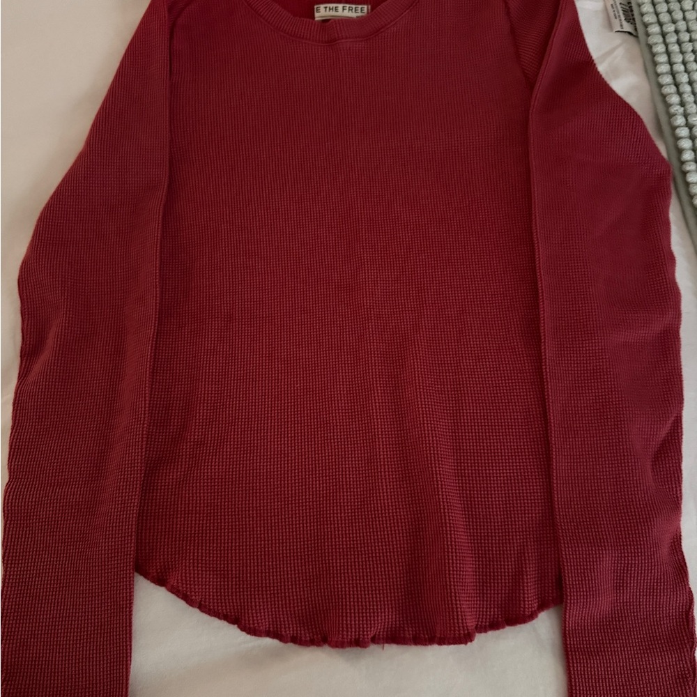 We The Free Deep Red Waffle Knit Top - Picture 2 of 7